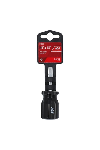 ACE Chemical-Resistant Easy-Grip Handle Flat Screwdriver Black and Silver 1/4 x 1.5inch