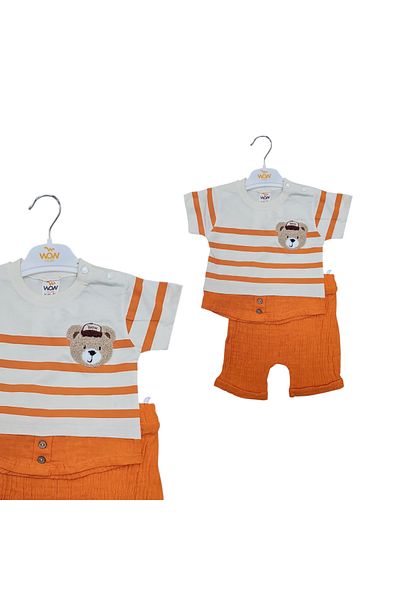 Biberon Çocuk Giyim Wow Teddy Bear Embroidery Striped Suit