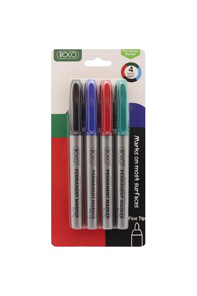 Roco Permanent Marker Set – Round Tip, 1–4 mm, Assorted Colors (Black, Blue, Green, Red)