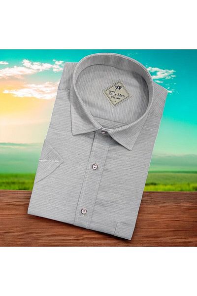 GÖMLEK GALERİSİ Men's Classic Relaxed Fit Pocket Plain Linen Short Sleeve Shirt