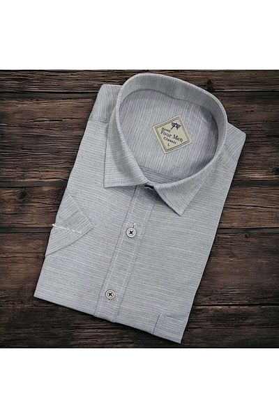 GÖMLEK GALERİSİ Men's Classic Relaxed Fit Pocket Plain Linen Short Sleeve Shirt