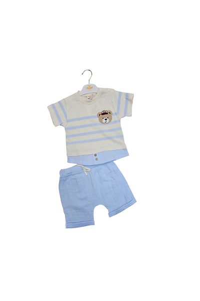 Biberon Çocuk Giyim Wow Teddy Bear Embroidery Striped Suit