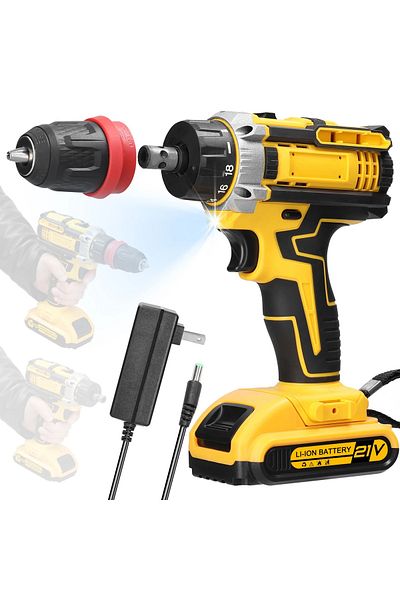Generic Drill and Screwdriver 21v, Ergonomic Design, 2 Batteries, 3300rpm, 212x76x210mm