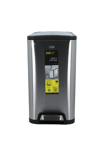 EKO Ecofly Step Trash Can Silver 15 Liter