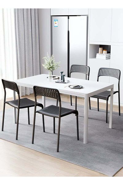 Taimi Dining Chair with Plastic Seat and Metal Legs, Stackable, for Living Room, Garden Black