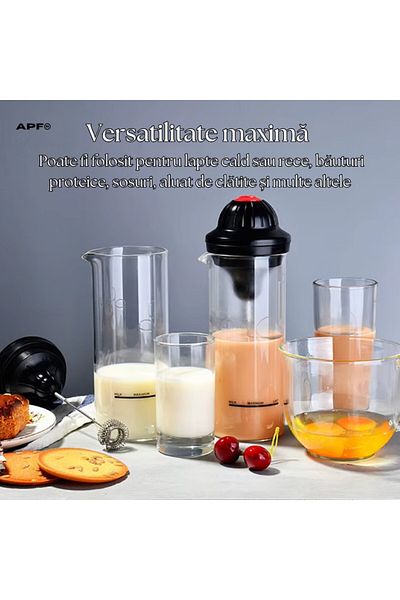 Generic Spumator Electric de Lapte si Cafea APF® – Mixer Portabil, 450ml, Pahar din Sticla Borosilicata