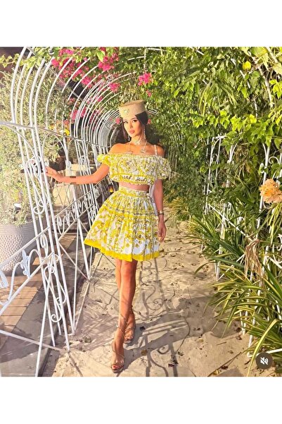 Butik Şenel Printed Crop Skirt Mini Set