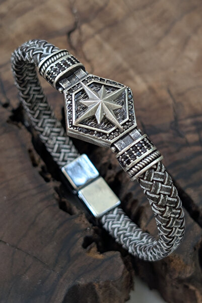 cheetah quality Pusula Geometrik Tasarım Hakiki Deri Erkek Deri Bileklik