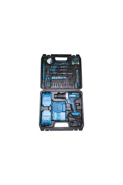 Generic Impact drill kit, 2 batteries, 30 accessories, blue