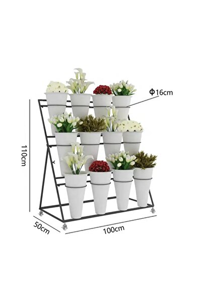 DÜZGÜN METAL ÇİÇEKLİK SAKSILIK STANDI 110/50/100 CM 12 Lİ PORTATİF TEKERLİ(KO...