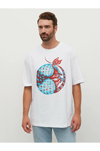 "Minimalist" Baskılı Unisex Pamuklu Beyaz Oversize Bisiklet Yaka Rahat T-shirt