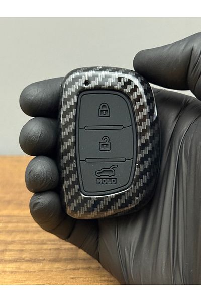 Luxe Aksesuarr Hyundai Elentra I10 X35 -Tucson - Smart 3-Button Carbon Fiber Key Protection Cover Case