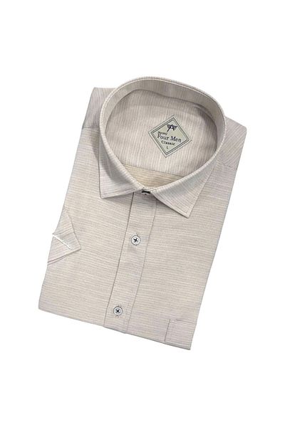 GÖMLEK GALERİSİ Men's Classic Relaxed Fit Pocket Plain Linen Short Sleeve Shirt