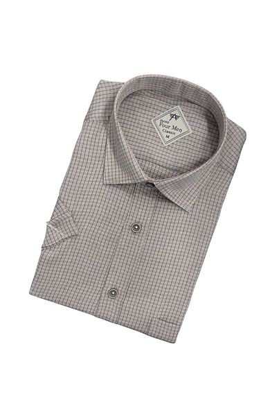 GÖMLEK GALERİSİ Men's Classic Relaxed Fit Small Plaid Short Sleeve Shirt with Pockets
