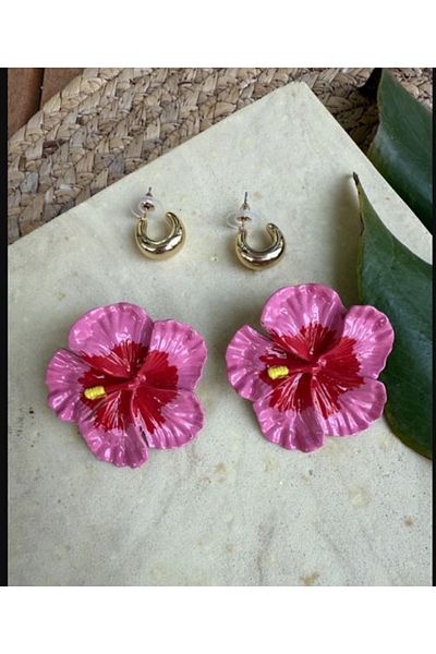 mos&more Pink Flower Brand Big Women's Earrings