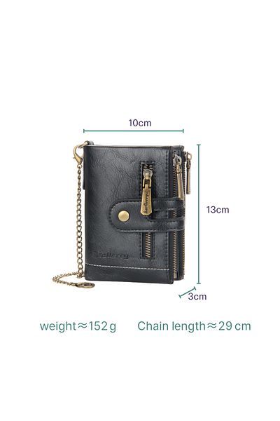 Generic Classic Bifold Wallet with Double Zip and Chain - Black
