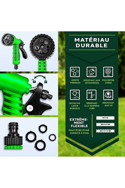 OEM Furtun de gradina flexibila si extensibila, 7 functii, 10m - 30m, material latex, set