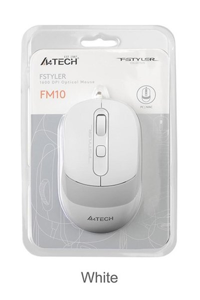 Universal ماوس A4 Tech FM10 USB Fstyler أبيض بصري بدقة 1600 نقطة في البوصة