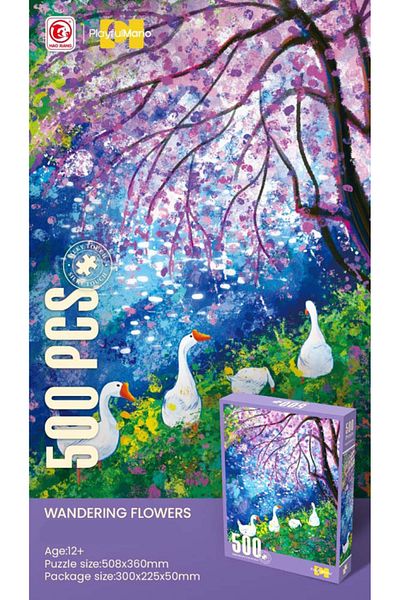 Point Plus 500 Piece Puzzle "Scattered Flowers" | Calm Art Design with Geese and Flowers | 50.8 x 36 cm