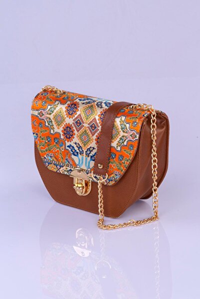 MODA Colorful Ethnic Kilim Patterned Women's Shoulder Bag – Bohemian Style, Chain Strap, Lock Cover