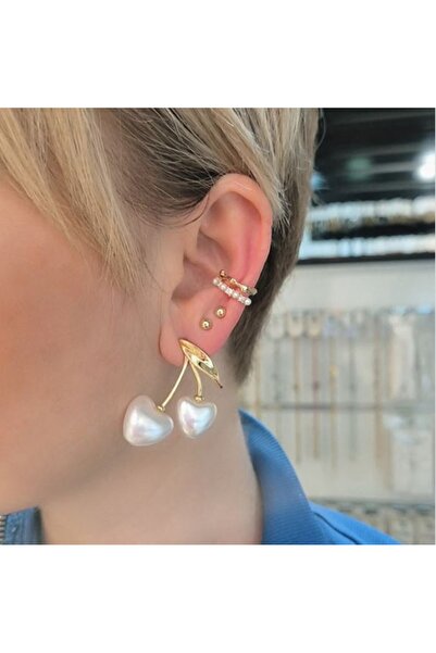 mos&more Beyaz İncili Kiraz Kadın Küpe, Kiraz Küpe