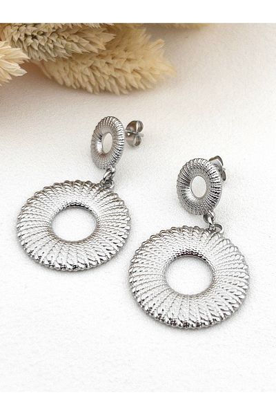 Siya Silver Double Ring Steel Earrings with Dangle
