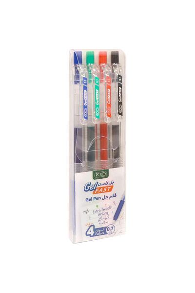 Roco Gel Fast Ink Pen Set – 0.7 mm Ballpoint, Assorted Colors, Pack of 4