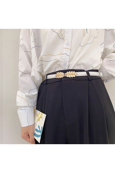 OBRO Curea subtire de dama, pentru talie, din piele, reglabila, extensibila ajustabila, 90 cm, alb