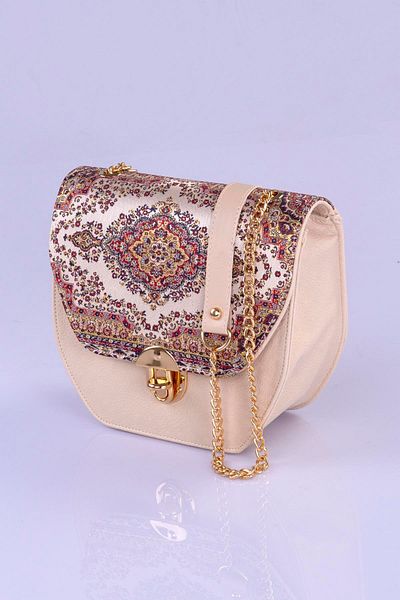 MODA Colorful Ethnic Kilim Patterned Women's Shoulder Bag – Bohemian Style, Chain Strap, Lock Cover