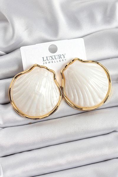 REBORN DESIGN Gold Color Women's Earrings with Brass Seashell Figures