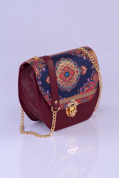 MODA Renkli Etnik Kilim Desenli Kadın Omuz Çantası – Bohem Tarz, Zincir Askıl...