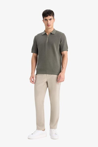DeFacto 100% Cotton Standard Fit Half Zip Short Sleeve Knitwear Polo T-Shirt E5862Ax25Sm