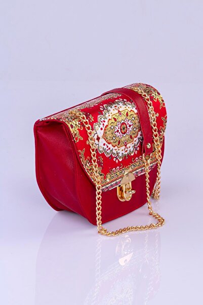 MODA Colorful Ethnic Kilim Patterned Women's Shoulder Bag – Bohemian Style, Chain Strap, Lock Cover