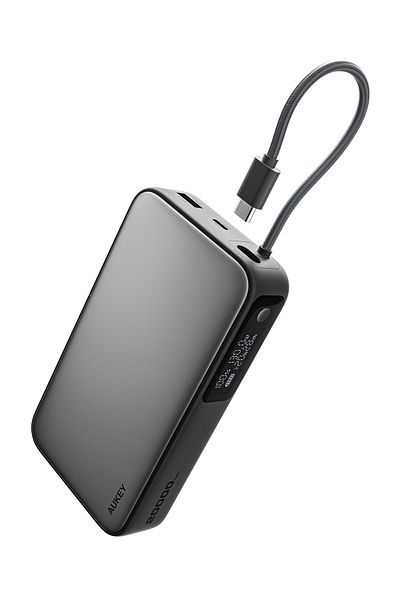 AUKEY 20,000mAh 100W PD Compact Size, Fast Charging Power Bank with Built-in USB-C Cable
