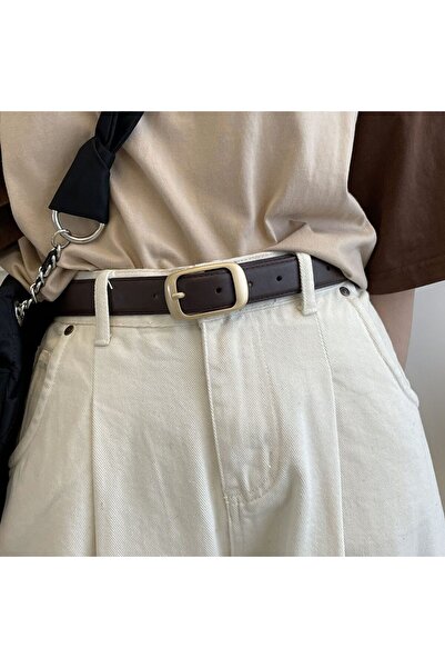 OBRO Curea din piele naturala, vintage, reglabila, flexibila, metal auriu, 10...