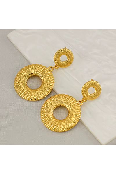 Siya Silver Double Ring Steel Earrings with Dangle