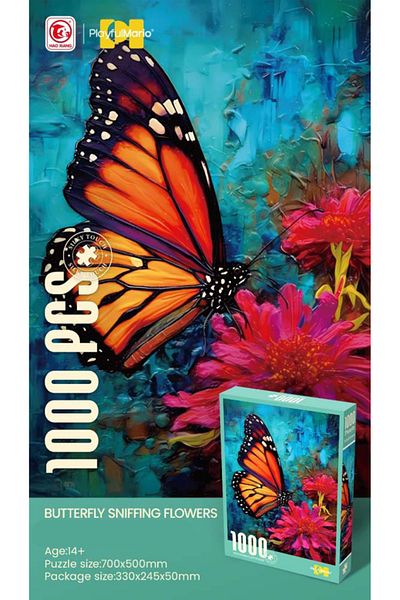Point Plus 1000 Piece Puzzle - Butterfly on Flowers | Artistic Landscape | 70 x 50 cm | Box Size: 33 x 24.5 x 5 cm