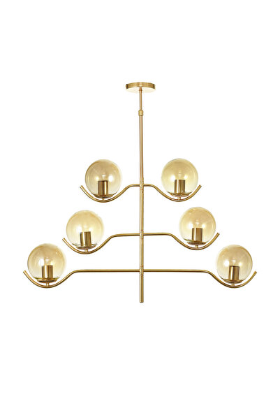Avizemoda Ranya 6 lı Bal Camlı Salon Oturma Odası Modern Kollu Avize - (Gold ...