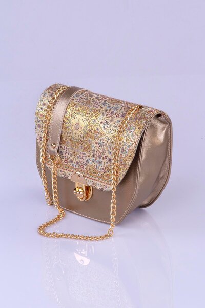 MODA Colorful Ethnic Kilim Patterned Women's Shoulder Bag – Bohemian Style, Chain Strap, Lock Cover