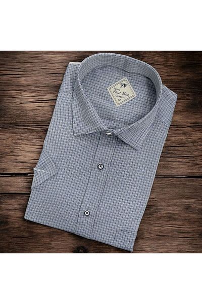 GÖMLEK GALERİSİ Men's Classic Relaxed Fit Small Plaid Short Sleeve Shirt with Pockets