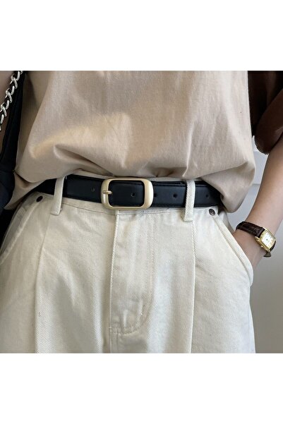 OBRO Curea din piele naturala, vintage, reglabila, flexibila, metal auriu, 10...