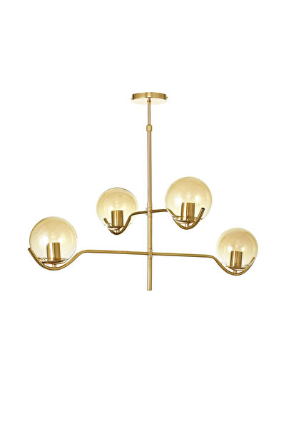 Avizemoda Ranya 4 lü Bal Camlı Salon Oturma Odası Modern Kollu Avize - (Gold ...