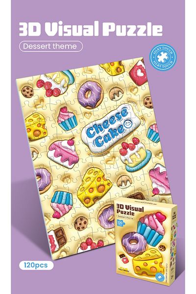 Point Plus 3D Optical Puzzle 120 Pieces - Delicious Desserts and Cupcakes | Suitable for children 3+ years | Box Size: 30 x 22.5 x 5 cm