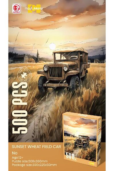 Point Plus 500 Piece Puzzle - Car in a Wheat Field at Sunset | Classic Countryside Scene | 50 x 36 cm