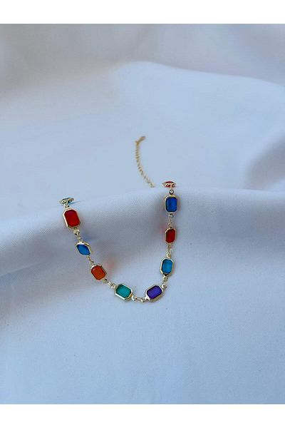 ESDE Stylish Steel Anklet with Colored Stones