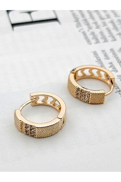 Siya Silver Zircon Stone Patterned Steel Hoop Earrings