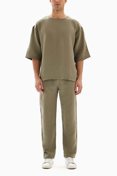 wecre8 Khaki Plain Set of T-shirt and Trousers By WECRE8