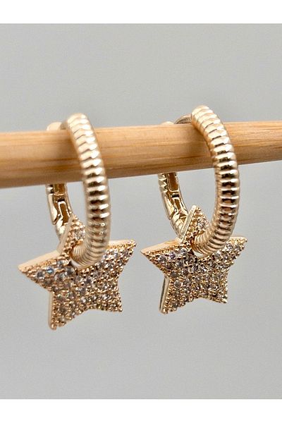 Siya Silver Zircon Stone Paved Star Dangle Steel Earrings