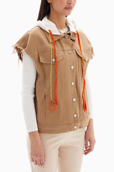 wecre8 Beige Denim Vest Jacket By WECRE8
