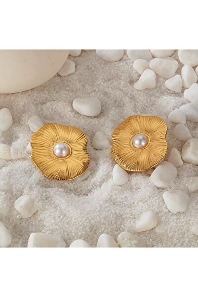 Siya Silver İncili Desenli Asimetrik Model Kararmaz Çelik Küpe